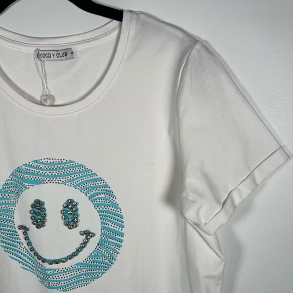 NWOT COCO Y CLUB Rhinestone Smile Crew Neck Short Sleeve T-Shirt Size M - Picture 7 of 13